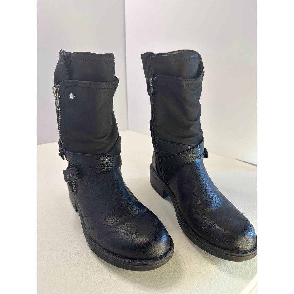 Carlos by Carlos Santana Womens Black Moto Mid-Calf Lug Sole Boots Size 8.5